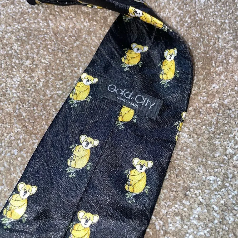 Gold City Koala necktie Handmade Novelty black men's tie unique